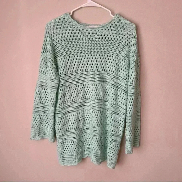 Anrabess Crochet Mint Green Cover Up Long Sleeve Mini Dress Women’s Size Medium - Picture 2 of 7